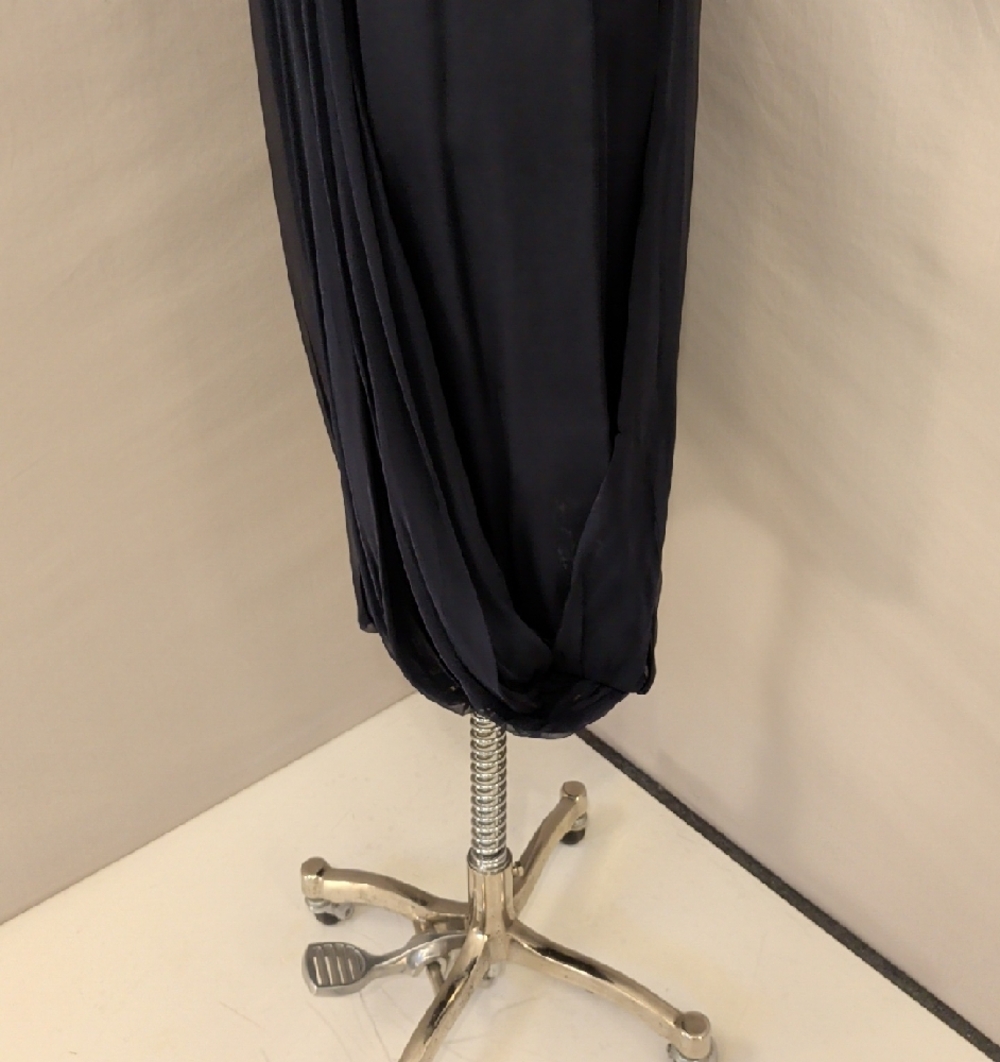 40s 50s Elegant Navy Sheer Lace Yoke Chiffon Drapef Bubble Hem Cocktail Dress - Picture 3 of 16